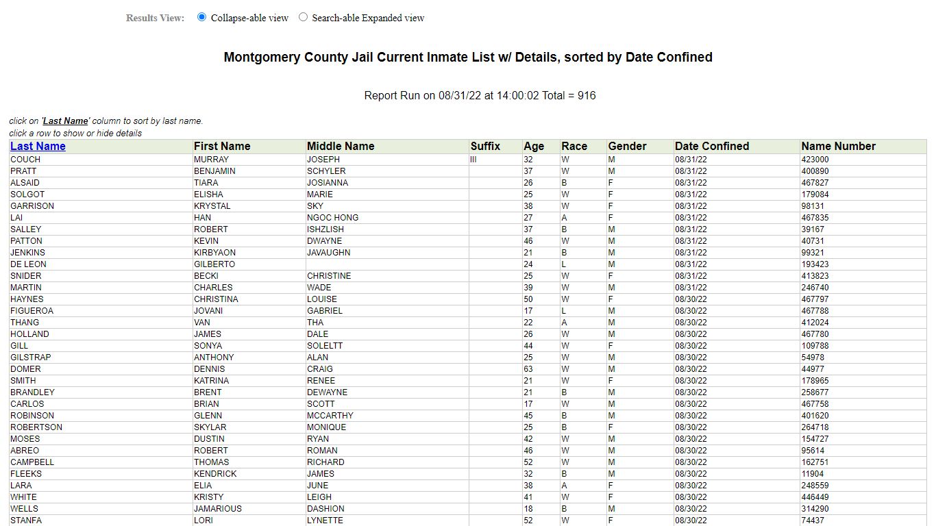 Jail Roster - Montgomery County, Texas